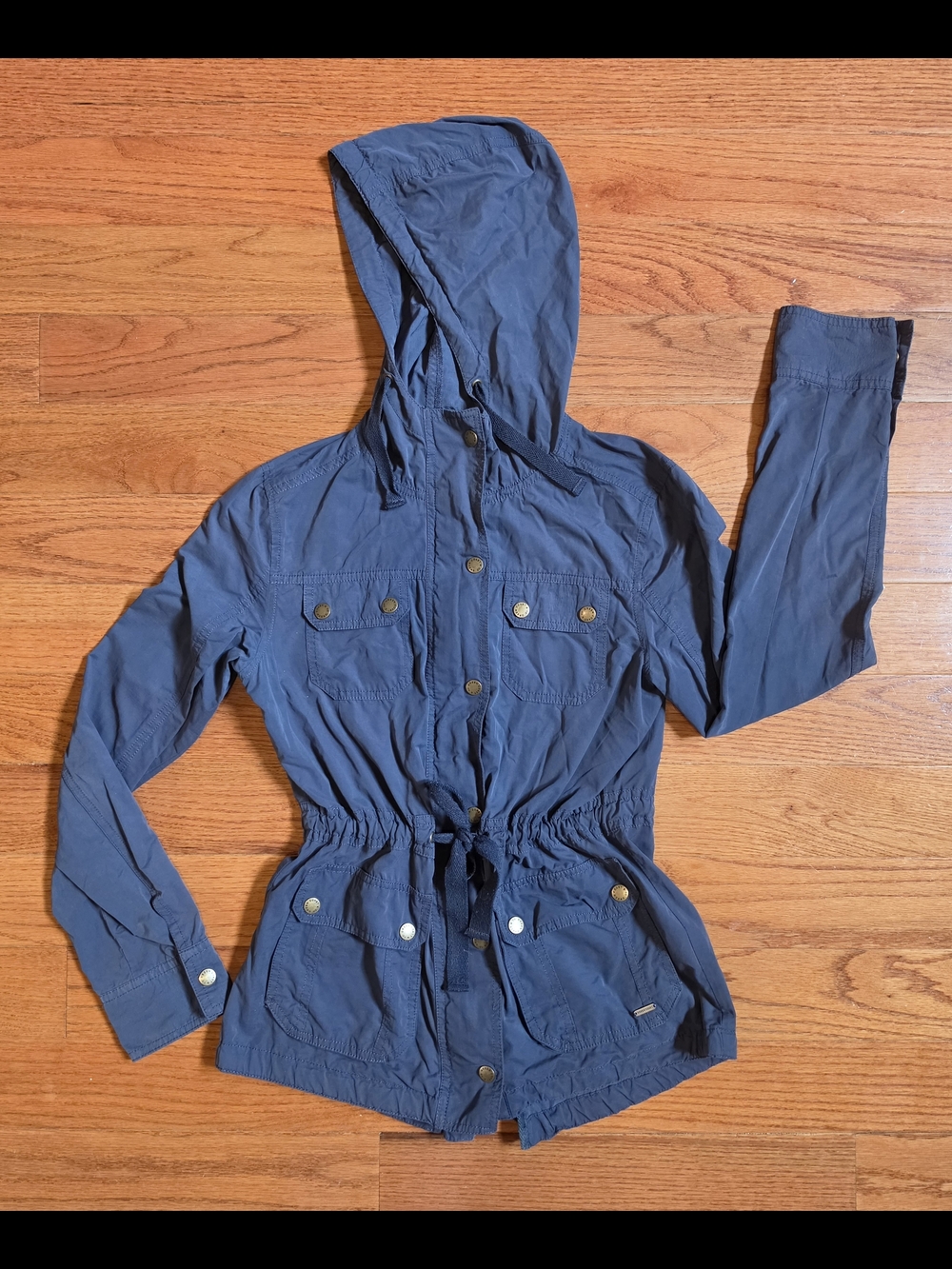 Green Coast Small Navy Hooded Utility Jacket Lightweight with Drawstring Waist